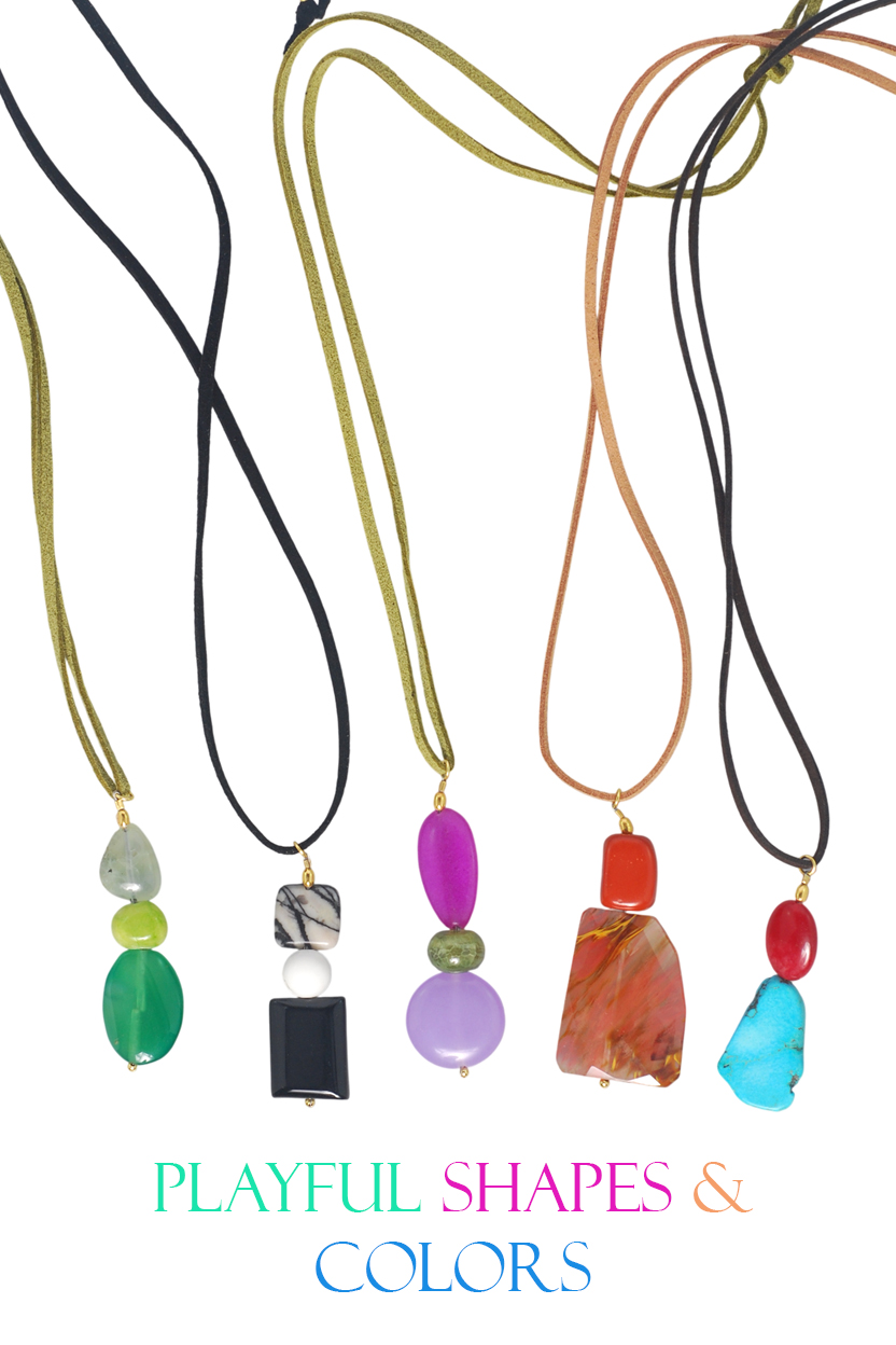 Sasi Bon stone and cord pendent style necklace
