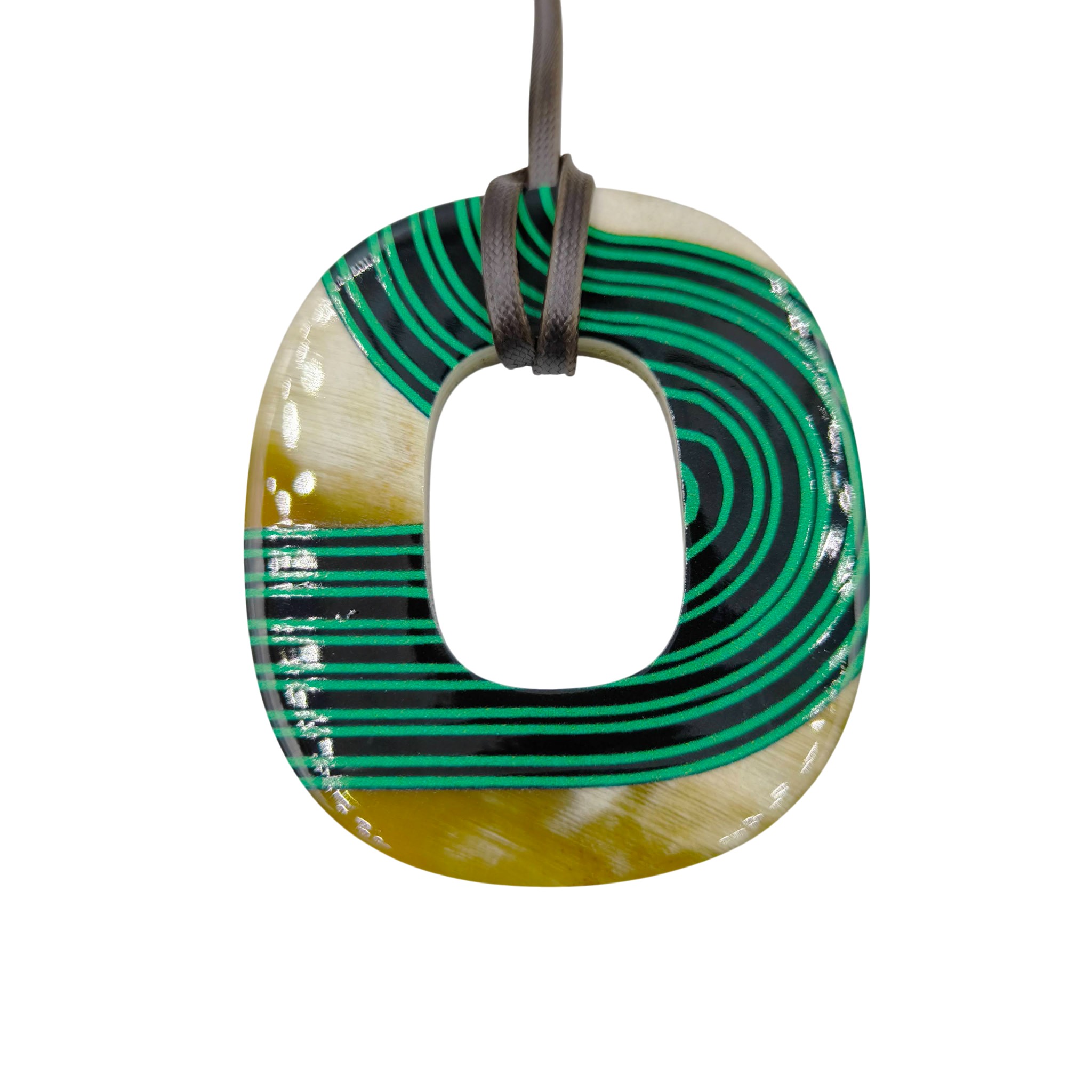 Buffalo Horn Pendent Green and Black Oval