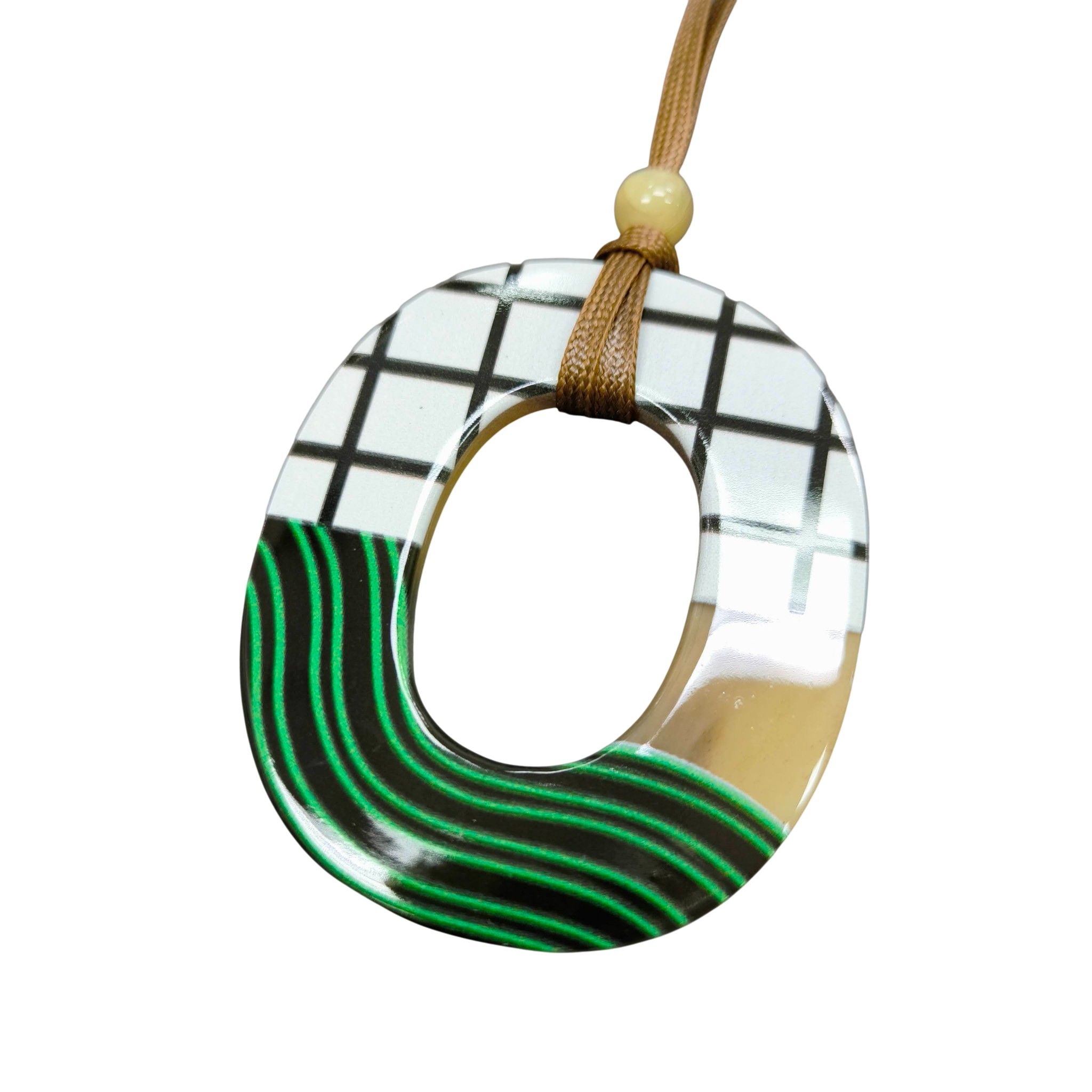 Buffalo Horn Pendent Green and White Oval