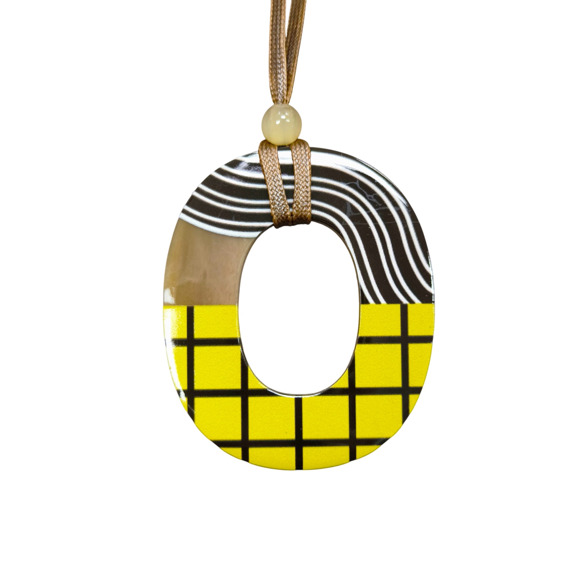 Buffalo Horn Pendent Yellow and Black Oval