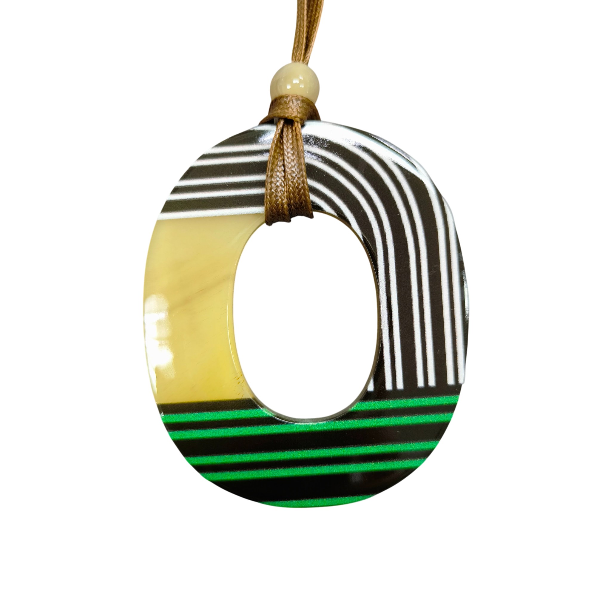 Buffalo Horn Pendent Green and Black Oval