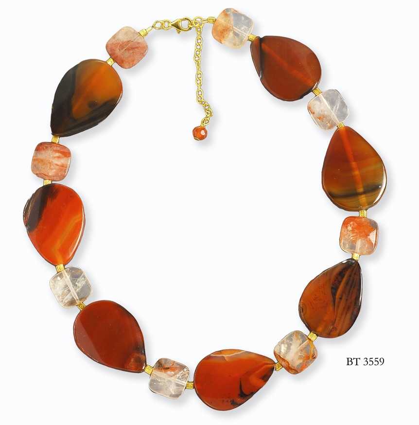 Blood Quartz and Agate Chunky Stone Necklace